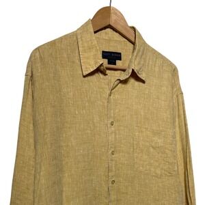 Scott Barber Earth Yellow 100% Linen Long Sleeve Button Down Shirt Size XL